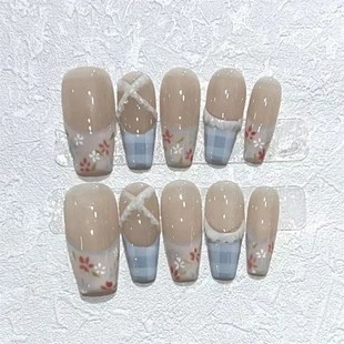 Nails Ballnerina 10Pcs Handmade Press Pink French Bow Fak
