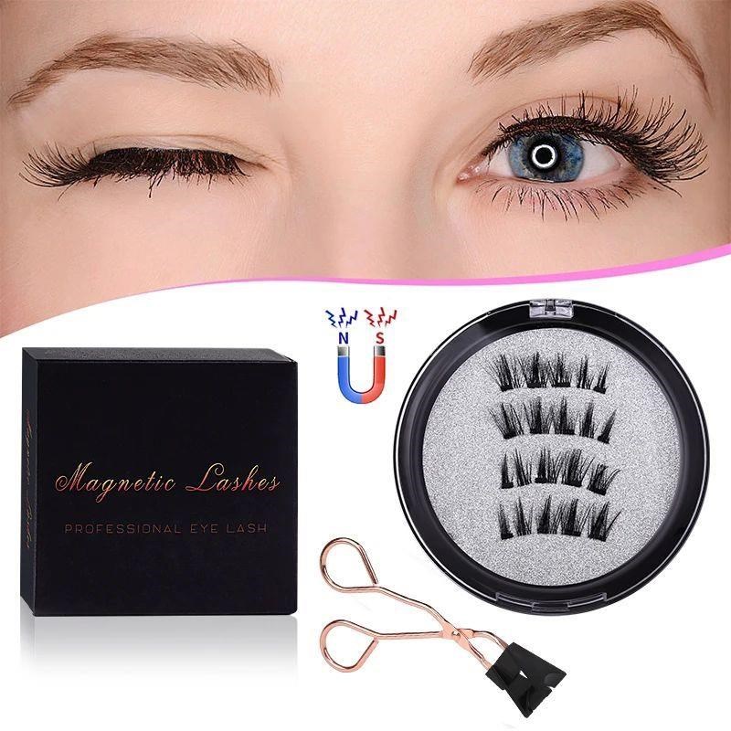 4 PCS-Reeusable Magnetic False Eyelashes with Eyelash Curler