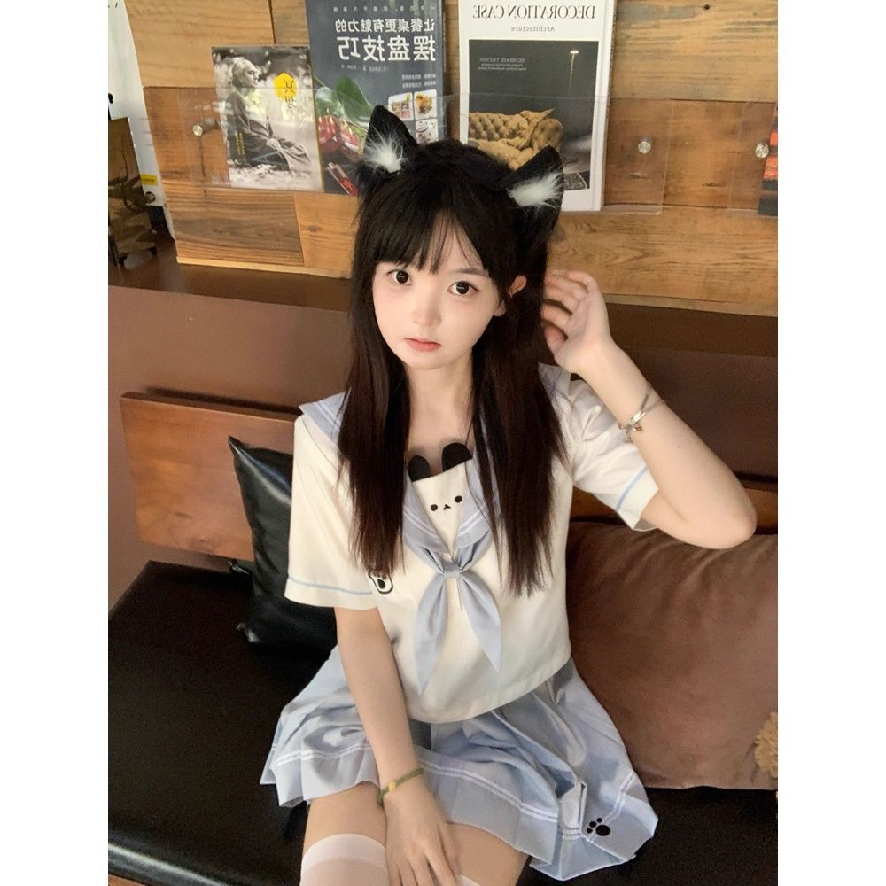 学院春日JK原创制服可爱软萌小熊刺绣套装关西夏季日常上衣