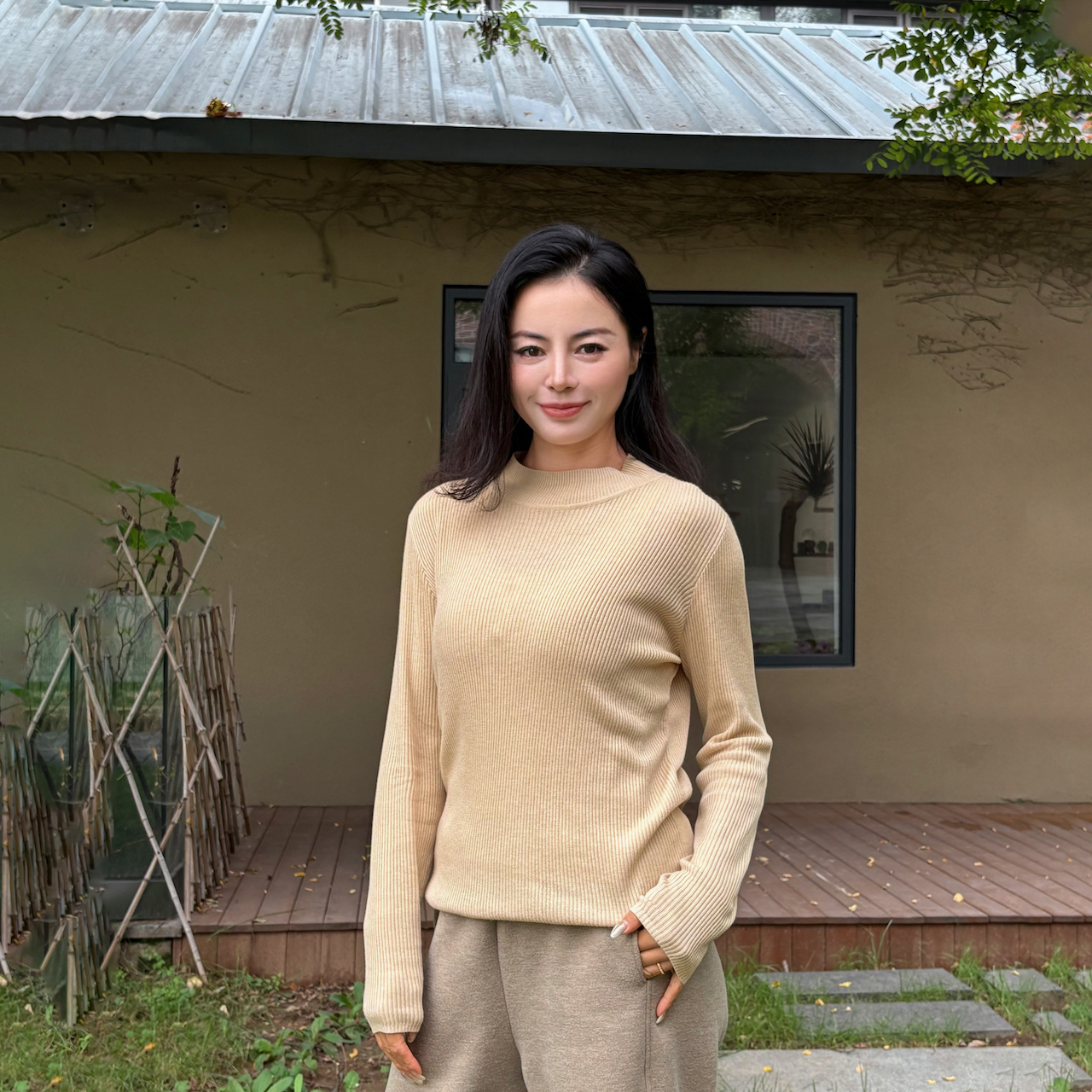 辽锦柞蚕丝半高领针织衫长袖打底衫原色休闲气质百搭