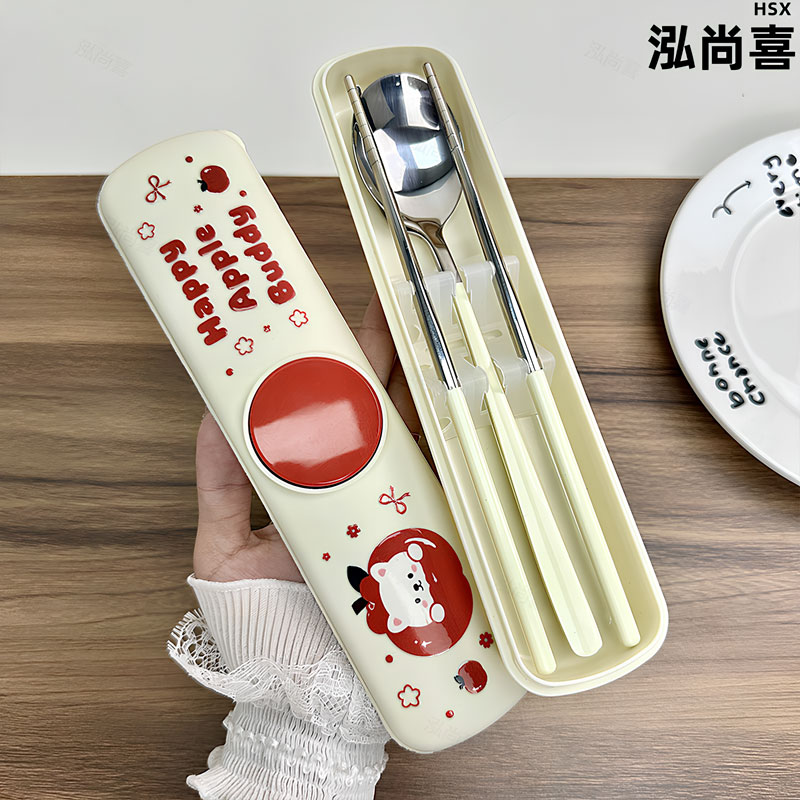 不锈钢筷子勺子套装便携可爱