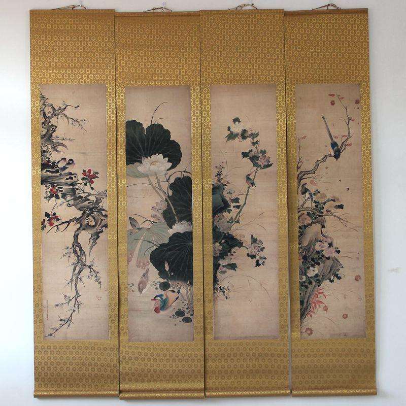 杂件中堂画四条屏字画挂画国画陈枚花鸟画对语有声壁画已装裱