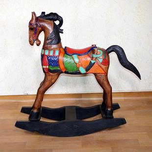 泰国创意木雕彩绘儿童玩具大号实木摇摇马木马家居店面装饰摆件