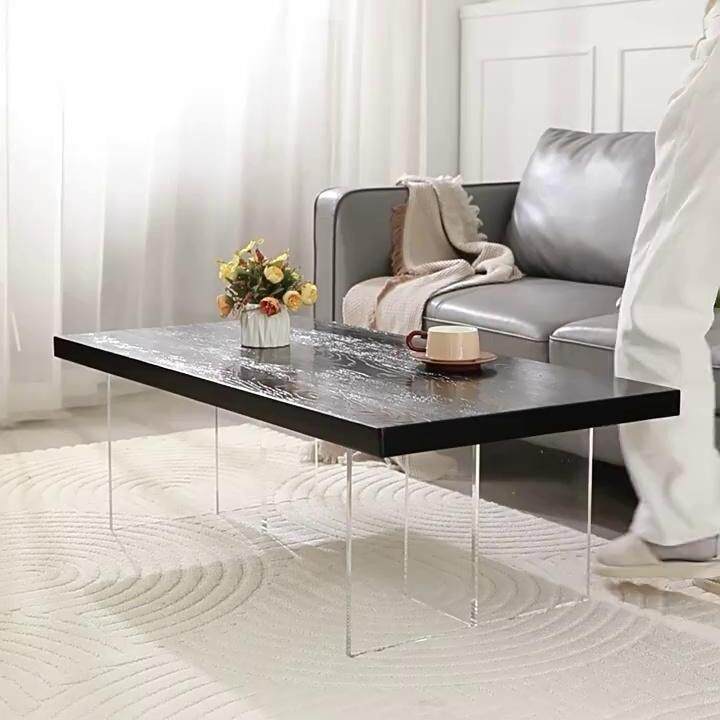 诧寂风亚克力悬浮餐桌创意岛台桌实木大板悬空茶桌设计师展示桌子