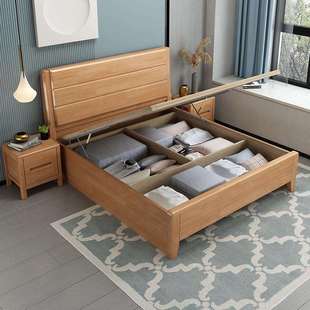 实木床1.2m1.35单人气压气动高箱储物床侧开全开带抽屉一1米2二宽