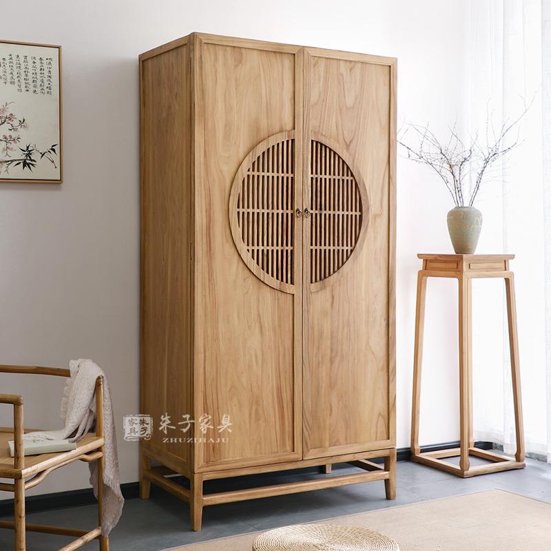 新中式简约实木衣柜卧室家具榆木民宿对开门收纳柜子落地家用