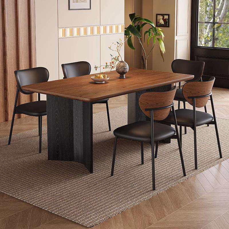 中古风实木餐桌长方形家用小户型白蜡木法式复古黑色餐桌椅组合