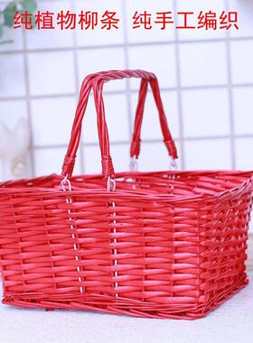 篮子订婚过大礼水果篮亲满月鸡蛋手提篮竹R^红色篮子喜事结婚