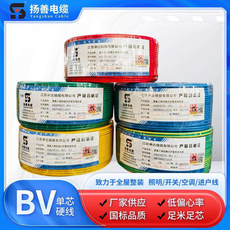 国标铜芯BV电线1.5/2.5/4/6/10/16平方家用家装单芯阻燃BV电源线