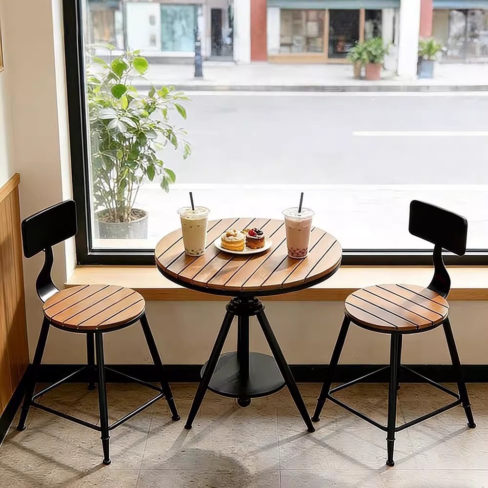 铁艺休闲小圆桌椅奶茶店阳台户外桌椅三件套洽谈会客升降桌椅家用