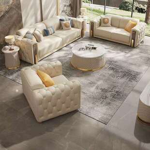 意式轻奢大小户型别墅客厅皮艺沙发美式高端设计师后现代真皮沙发