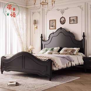 实木床简约现代主卧双人床1.5米可储物1.8米双人床卧室中古风家具