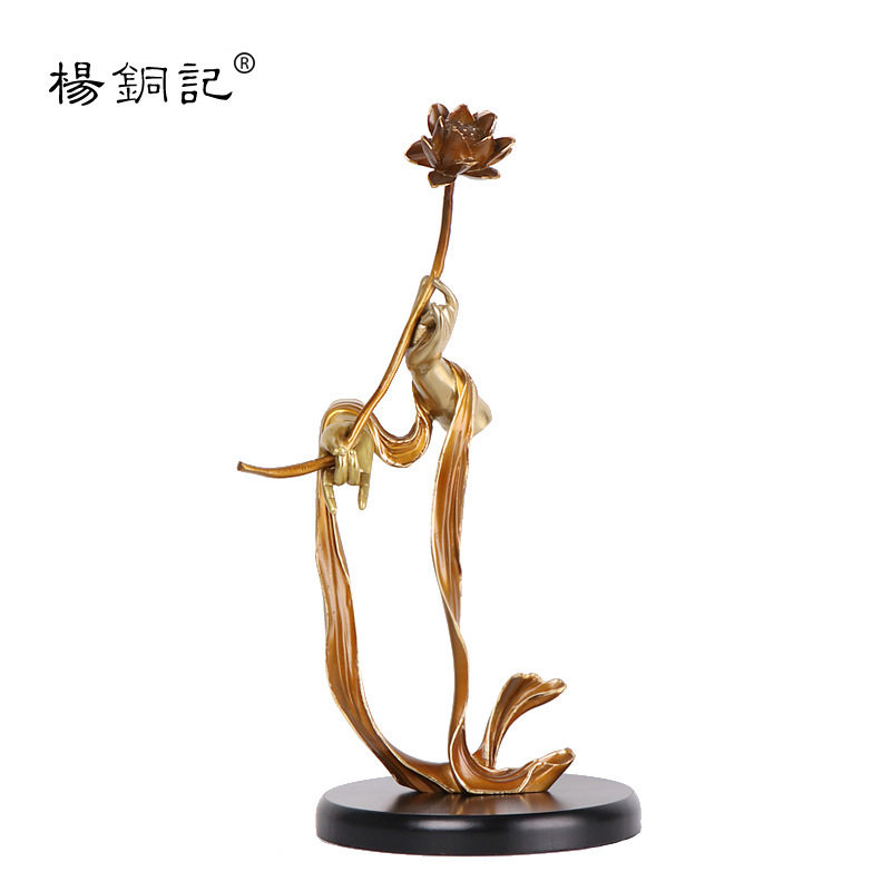 杨铜记铜古茶色双手莲花佛手摆件