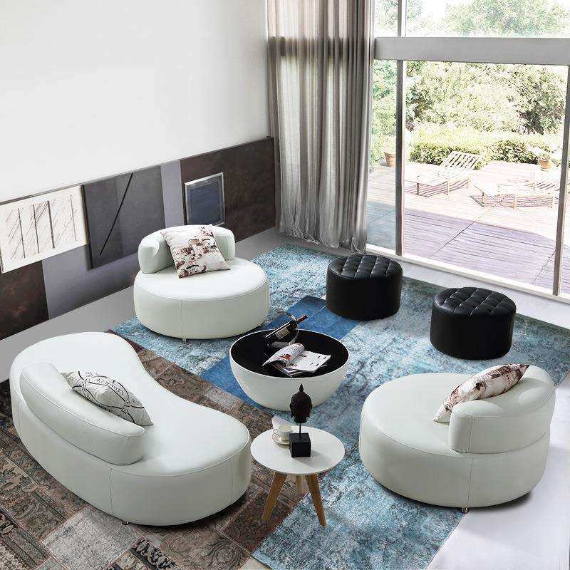 时尚个性皮艺沙发弧形组合创意休闲商务办公室会客区接待异型整装
