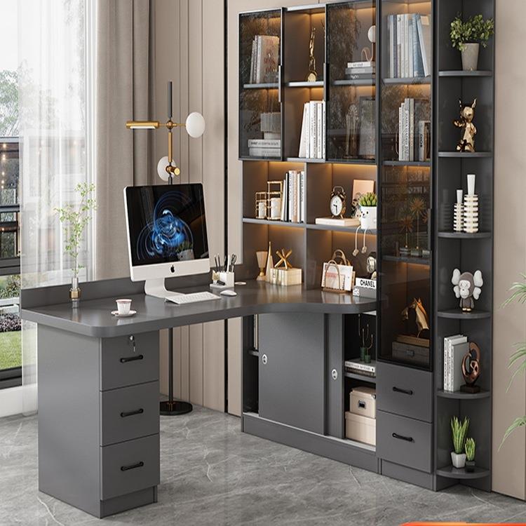 实木转角书桌书架一体学生家用书柜组合拐角电脑桌学习写字桌儿童