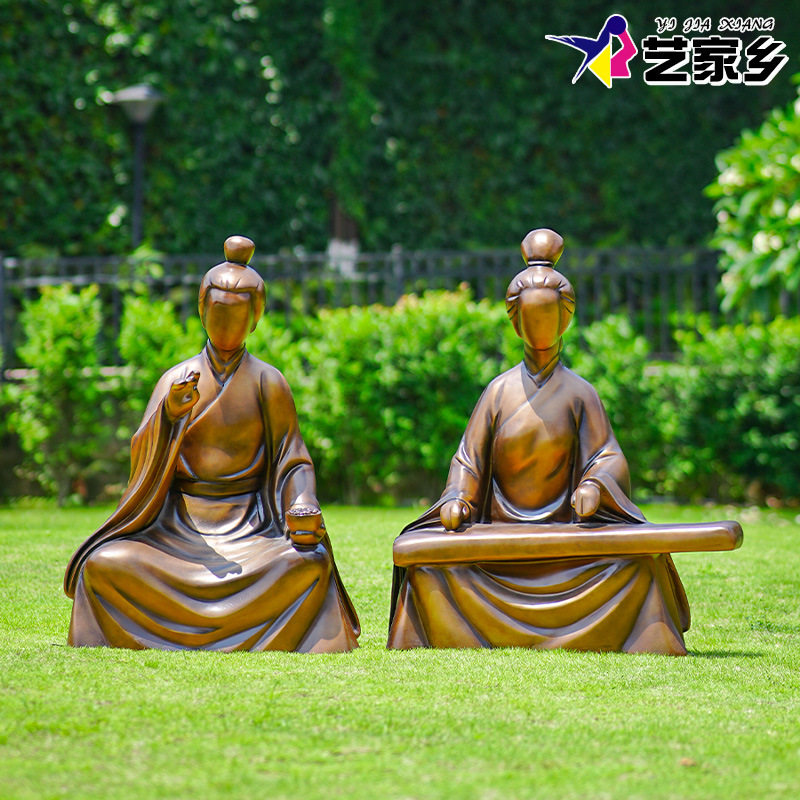 仿铜古代人物玻璃钢户外雕塑