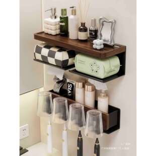 胡桃木卫生间纸巾盒置物架壁挂式抽纸盒浴室免打孔厕所纸架卷纸架