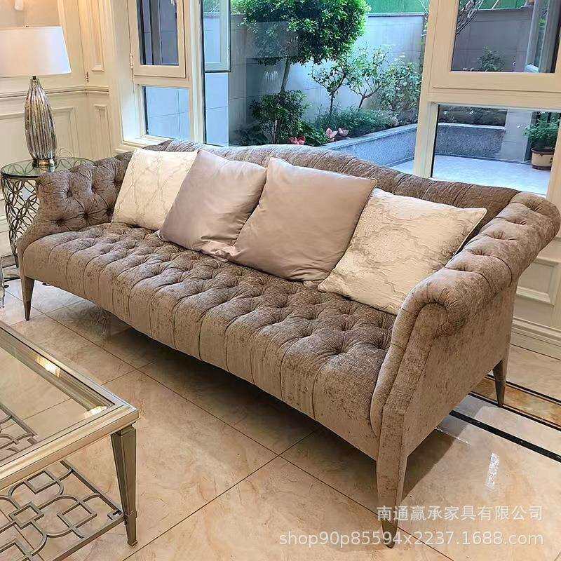 美式轻者布艺沙发现代简约经典浪漫小法风小户型客厅三人沙发美家