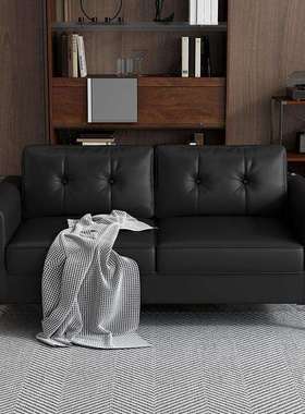 休息接待黑色皮布双人沙发公寓沙发小户型出租房客厅理发店棋牌室