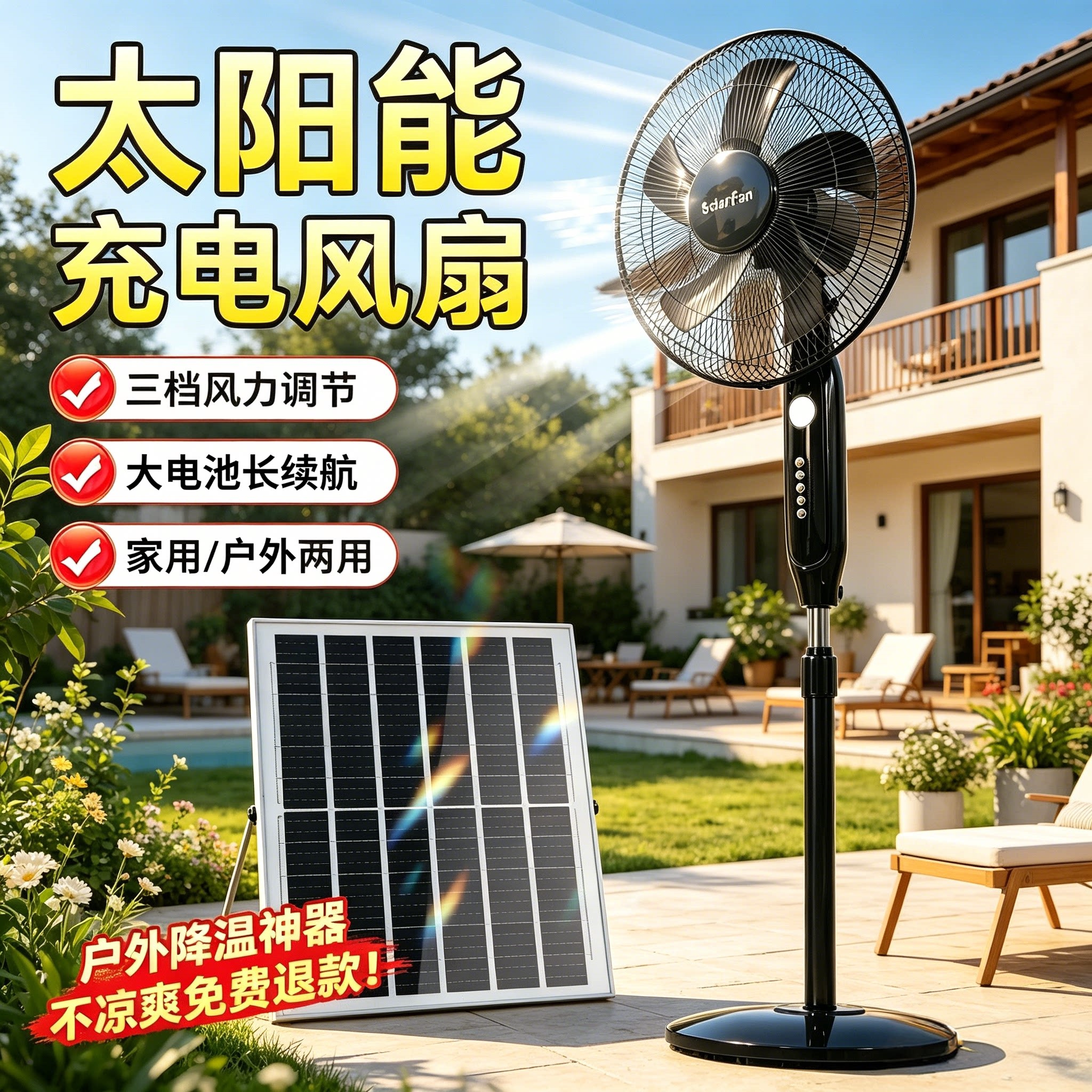 太阳能电风扇立式台式趴地扇