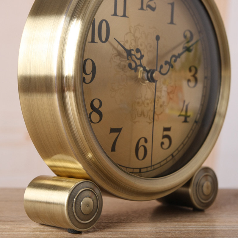 TQJ欧式复古床头座钟客厅时钟卧室金属床头坐钟静音石英钟表