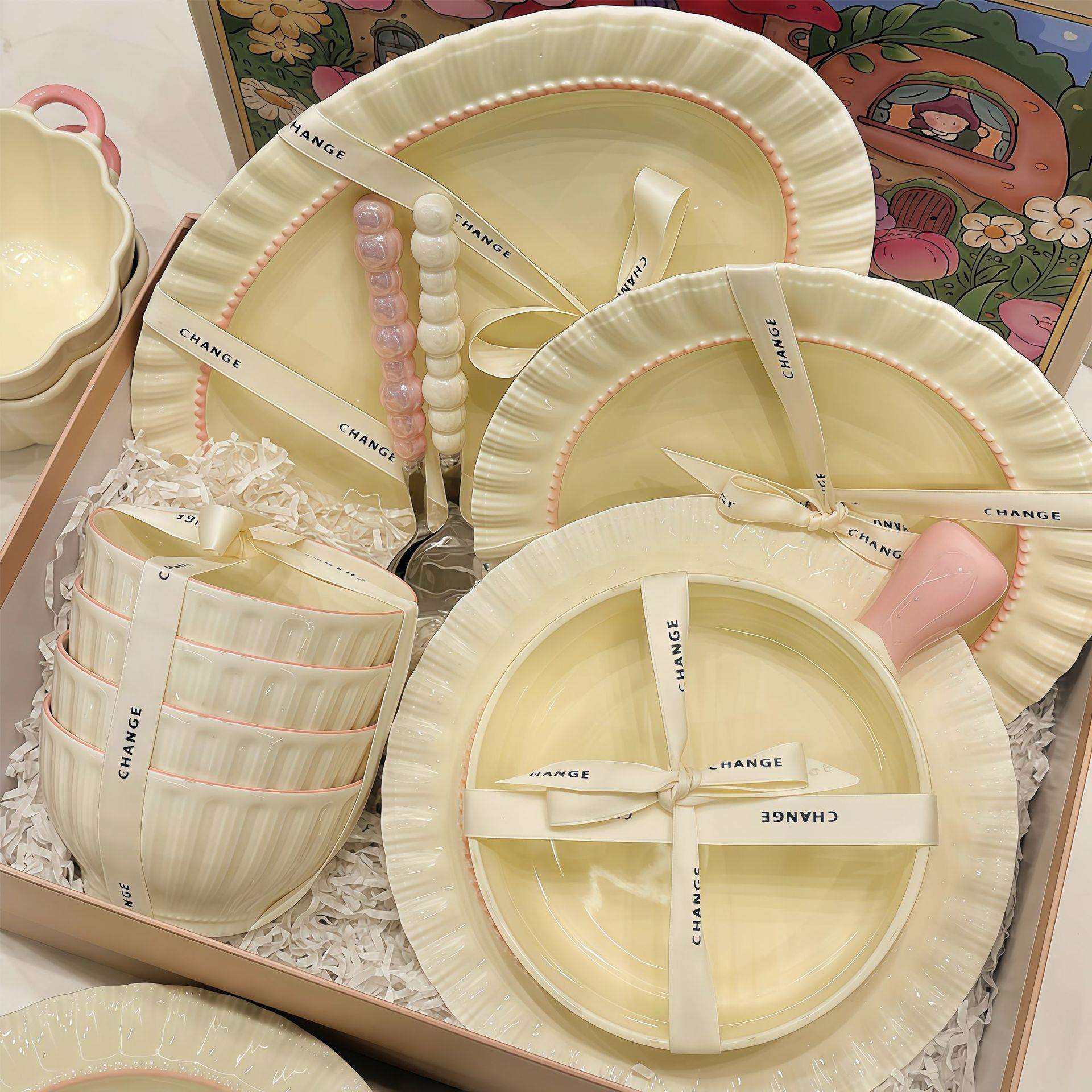 法式餐具碗碟套装家用陶瓷菜碟子饭碗高颜值碗筷盘子乔迁新居碗具