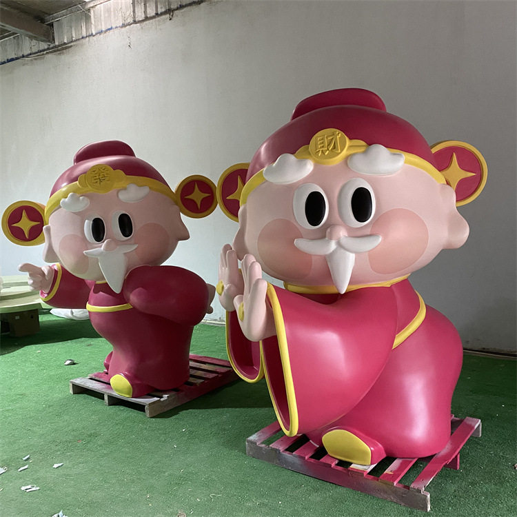 网红卡通财神玻璃钢雕塑商场新年美陈打卡点大型落地招财摆件