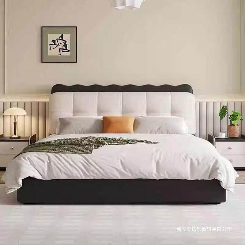 现代简约泡芙床奶油风小户型布艺软包双人床现代简约双人储物