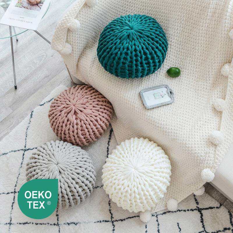 北欧创意圆形蒲团抱枕北欧设计手工粗毛线沙发靠垫坐垫纯色靠枕