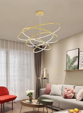 复式楼客厅大吊灯不锈钢轻奢简约别墅loft公寓跃层楼梯间圆环灯具