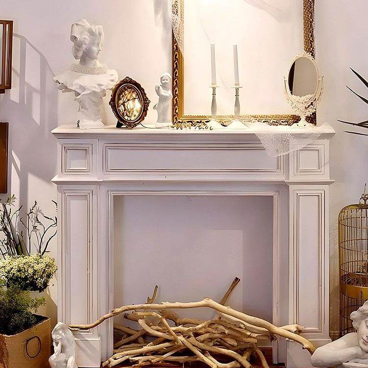 法式复古壁炉装饰柜直播间场景简约家用客厅玄关隔断实木白色窄柜