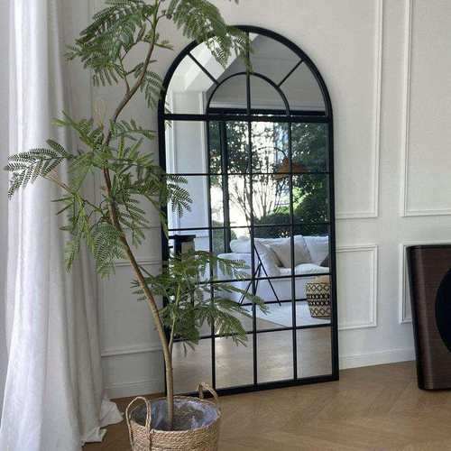 法式装饰镜复古风假窗穿衣镜玄关拱形挂墙落地网红格子全身镜
