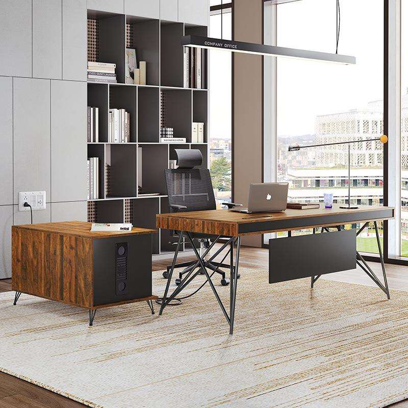 桌简约现代办公桌大班台轻奢总裁经理主管医美古橡色桌椅组合