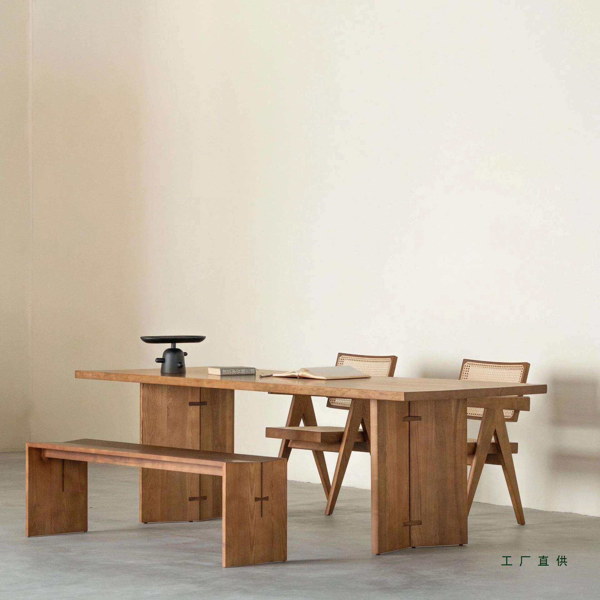 北欧白蜡木实木餐桌客厅书桌原木风大板桌茶桌创意长桌民宿工作台