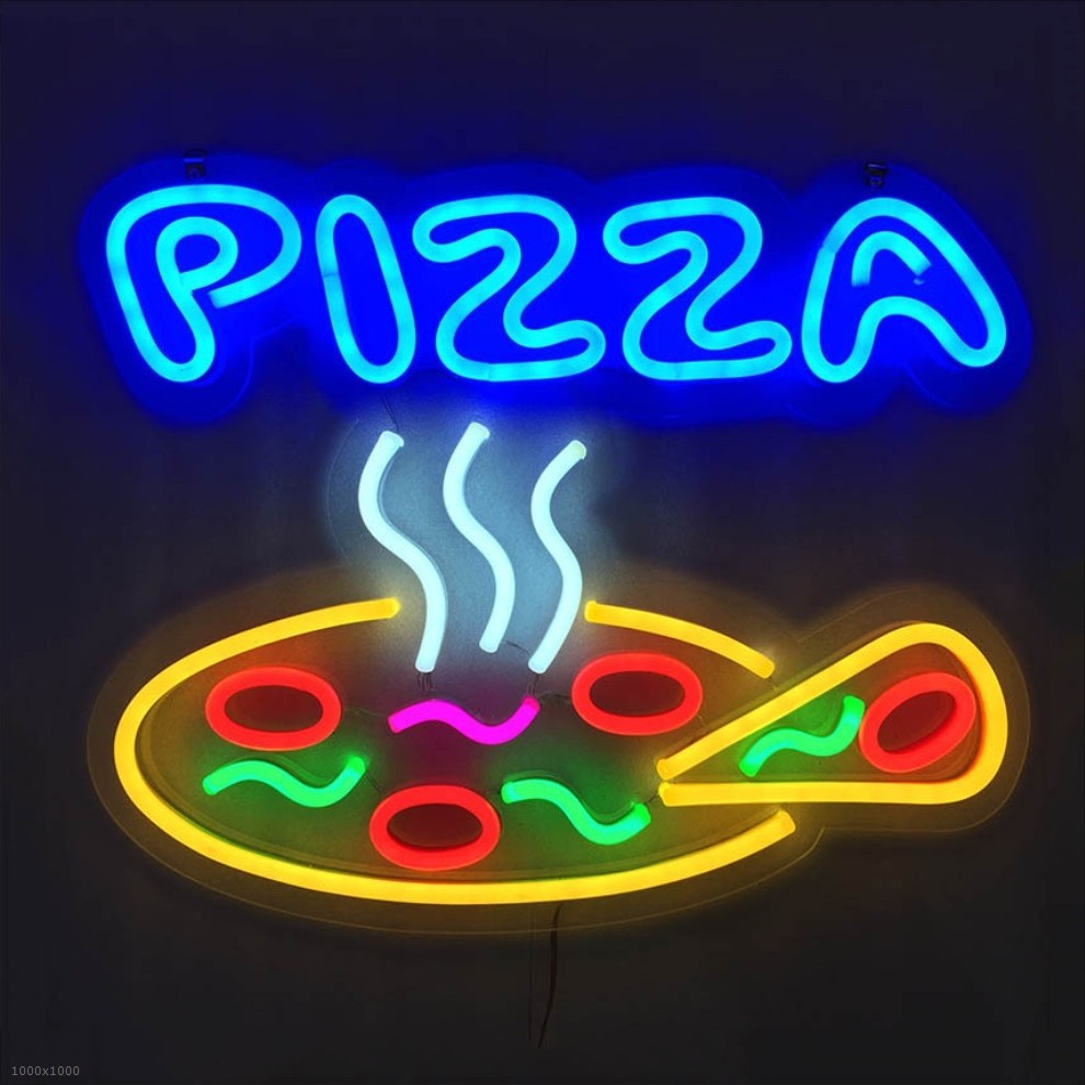 出口霓虹灯带广告牌 LED 广告牌 柔性霓虹灯pizza 广告牌 霓虹灯