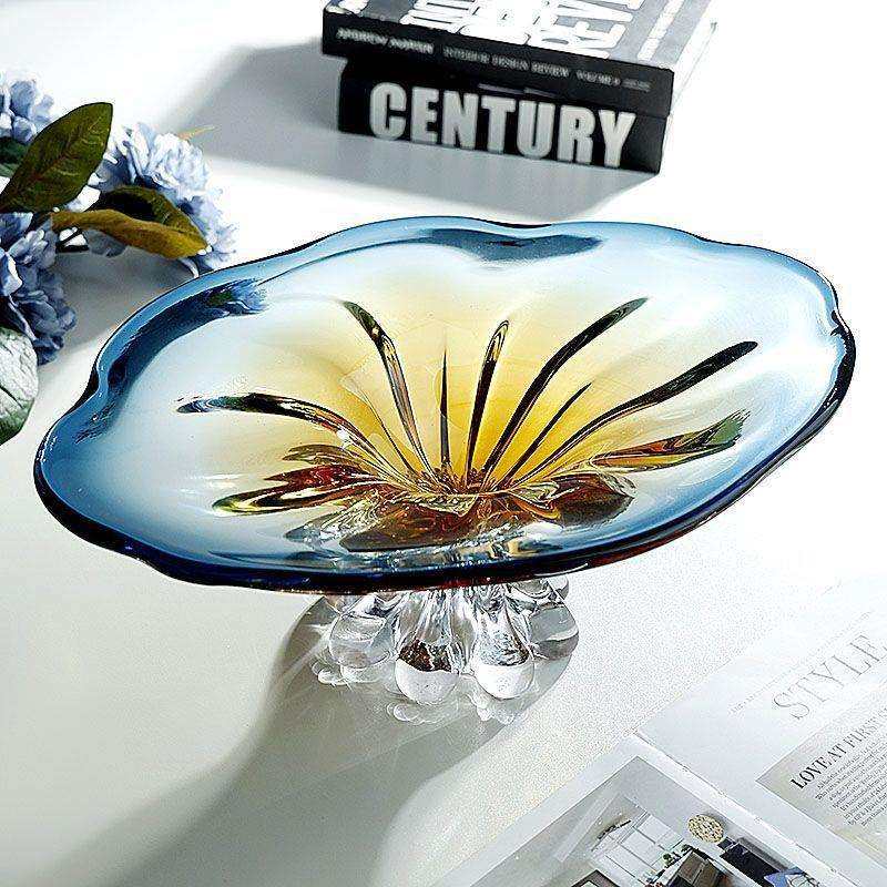 现代简约高档客厅果盘家用轻奢艺术感渐变琉璃水果盘大号高脚果盘