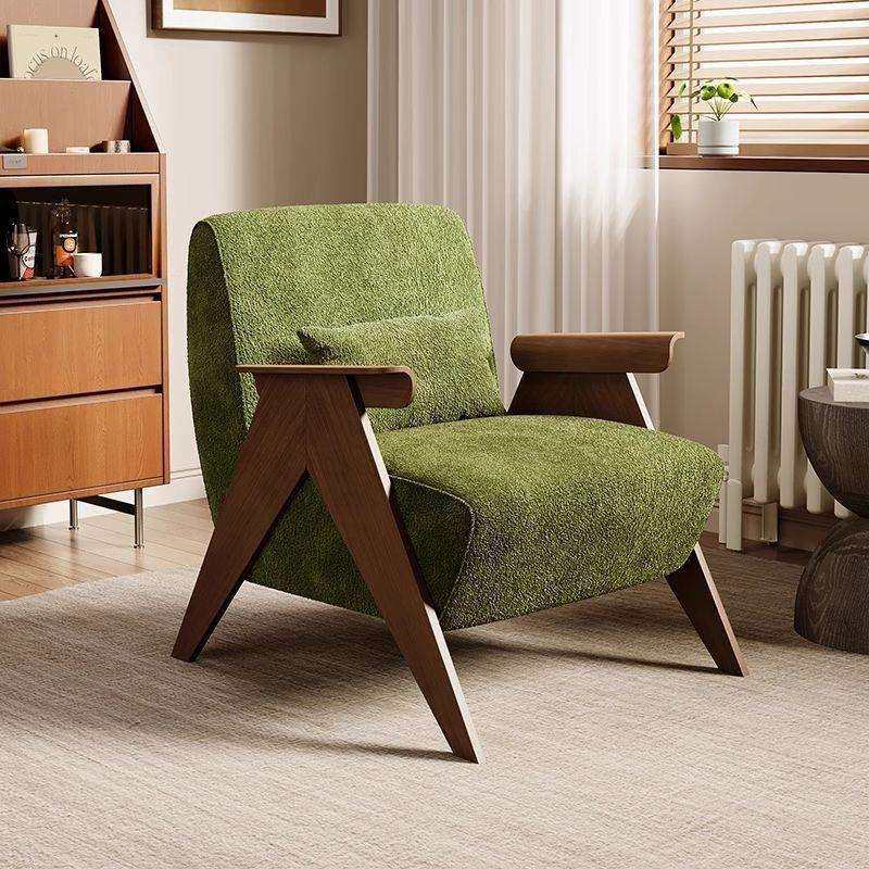 单人沙发椅雪尼尔设计师轻奢复古中古风阳台休闲椅民宿实木客厅