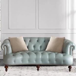 美式 店休闲弧形皮艺沙发 乡村拉扣布艺沙发接待厅工作室设计师服装