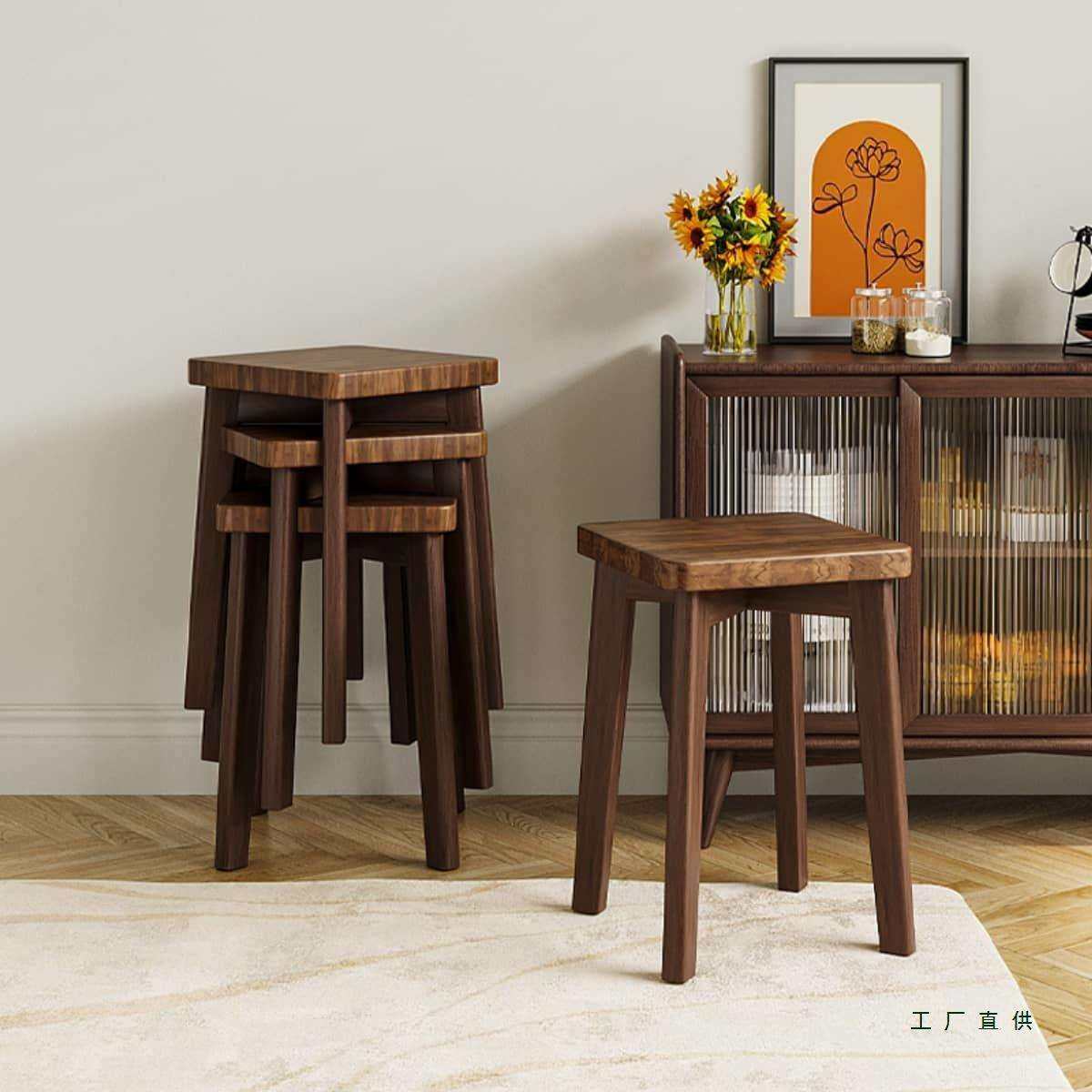 实木餐椅家用椅子简约餐凳出租房餐桌凳子小户型中古风家具堆叠椅