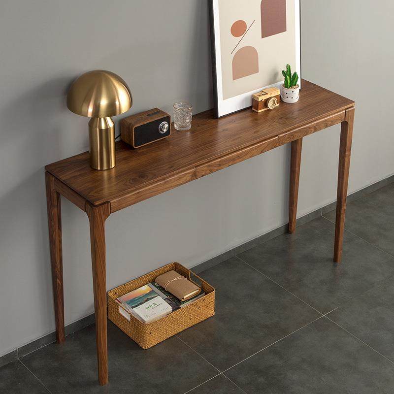 北欧实木玄关桌现代简约黑胡桃木条案供桌条几新中式条桌日式