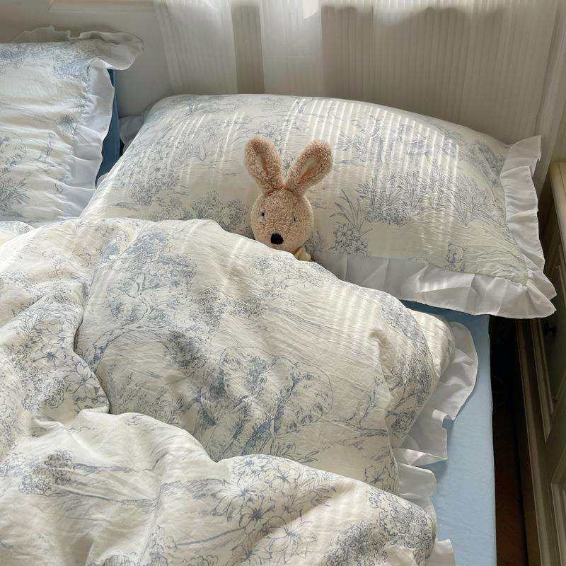 韩版公主风水洗棉四件套小清新碎花学生宿舍三件套床单被套1.8m床