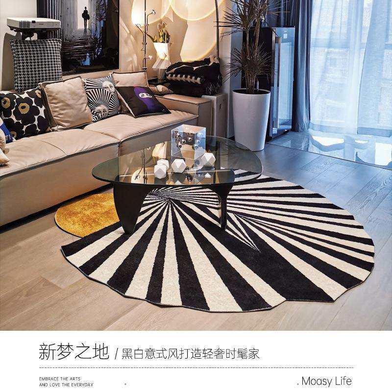2F设计圆形地毯不规则黑白简约法式客厅茶几衣帽间意式卧室床边