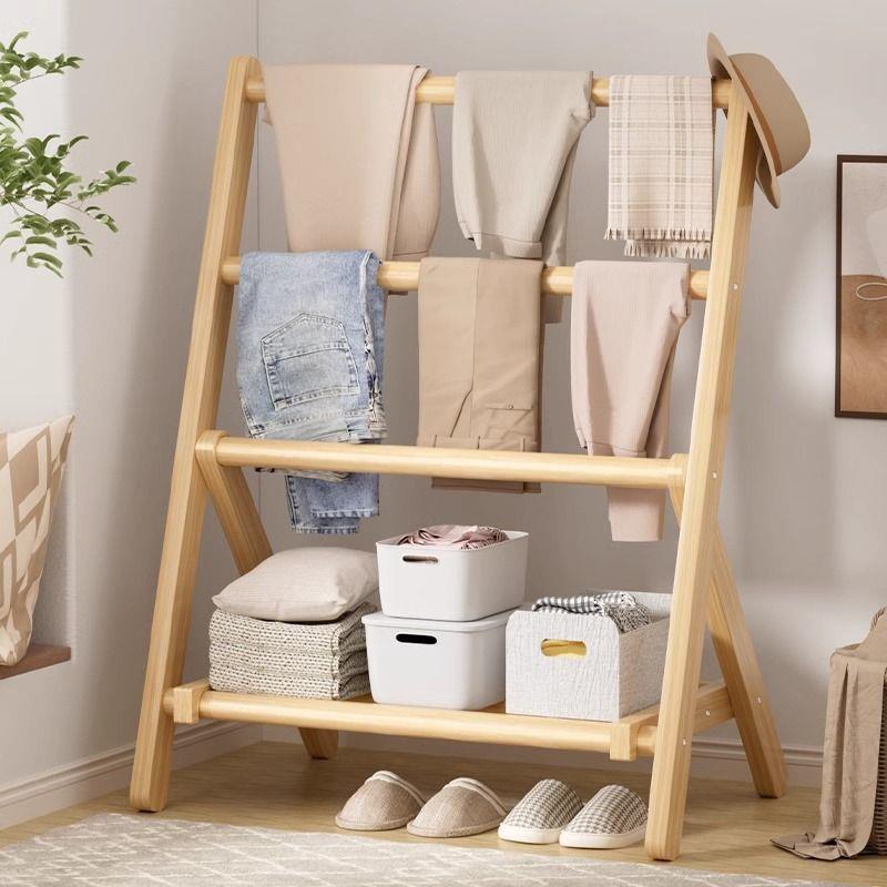 实木衣帽架落地式家用挂衣架卧室房间收纳晾衣服架室内简易立式杆