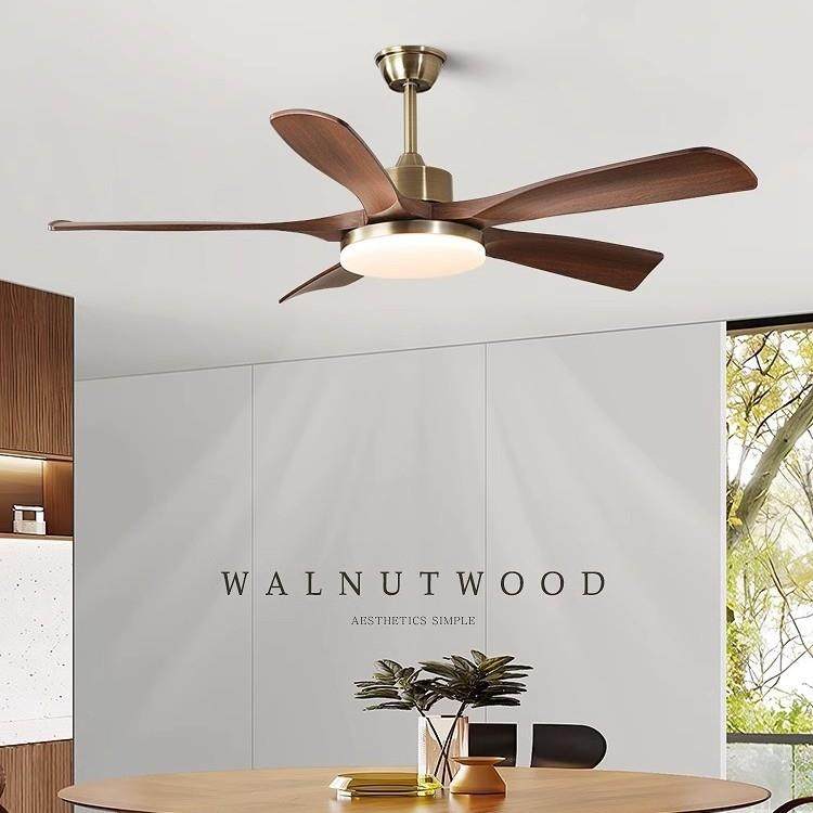 中古餐厅风扇灯复古客厅胡桃木色卧室2024新款一体电扇吸顶吊灯具