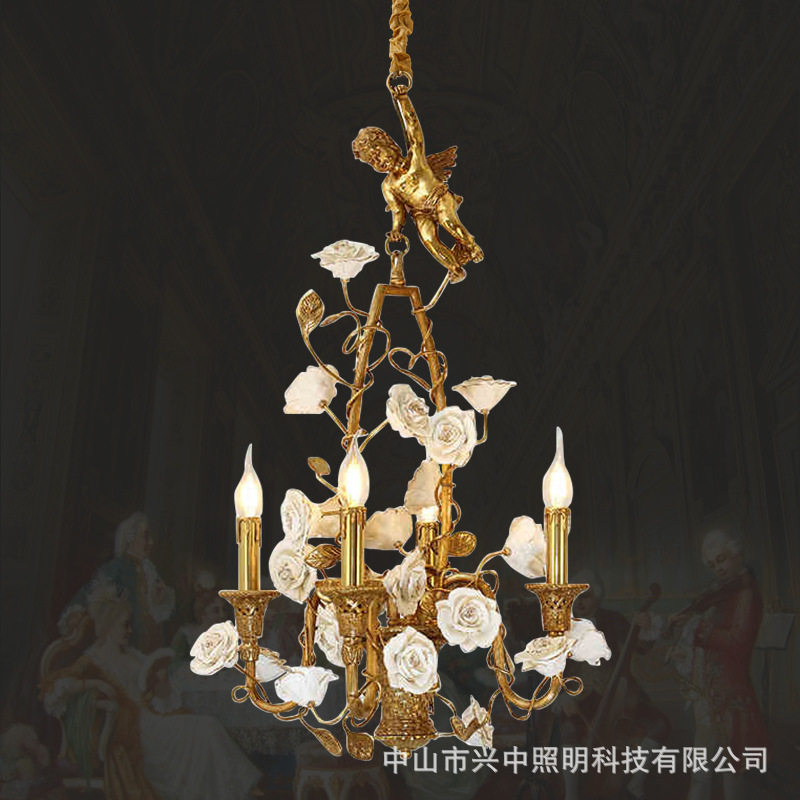 法式全铜吊灯儿童房卧室装饰个性创意玄关别墅餐厅天使装饰灯