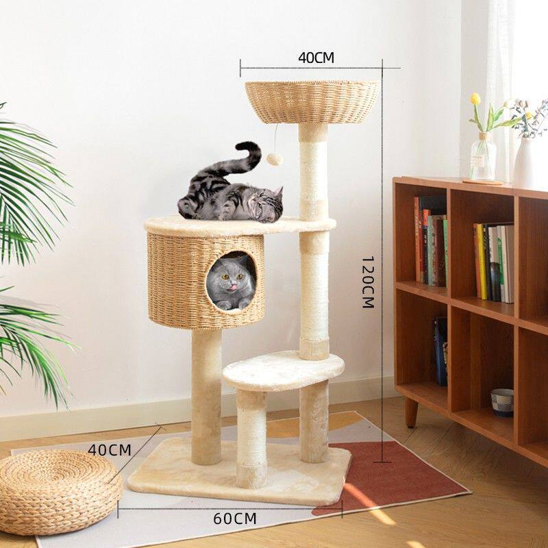 网红日式麻藤猫爬架猫窝猫树一体大型立式不占地高层柱形猫架四季