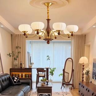 法式中古客厅灯主灯吊灯全铜大气高级感美式复古卧室餐厅实木灯具