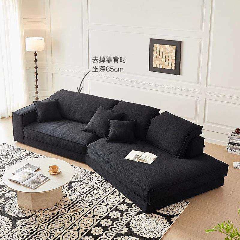 布达佩斯沙发异形转角黑色棉麻布大平层超宽坐深羽绒布艺沙发