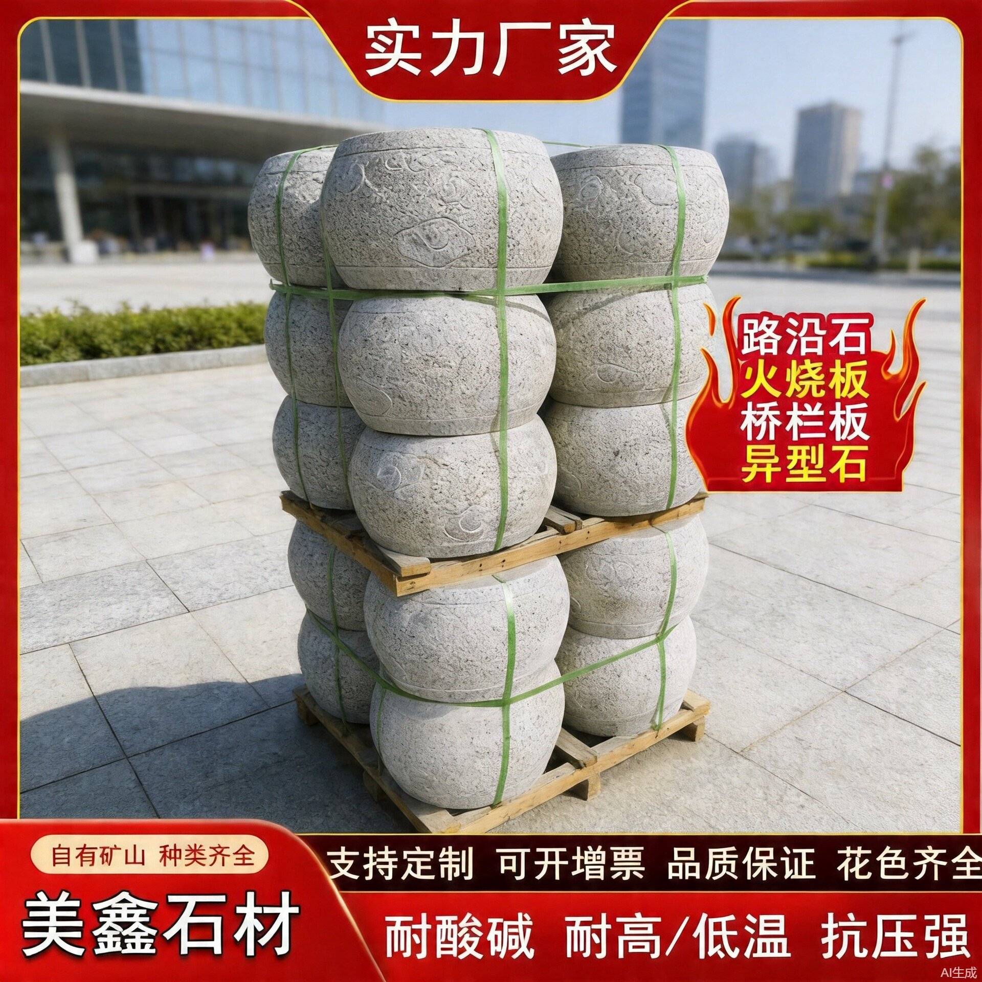 花岗岩石鼓石墩芝麻灰大理石道路挡车石墩子异型雕刻车止石鼓厂家