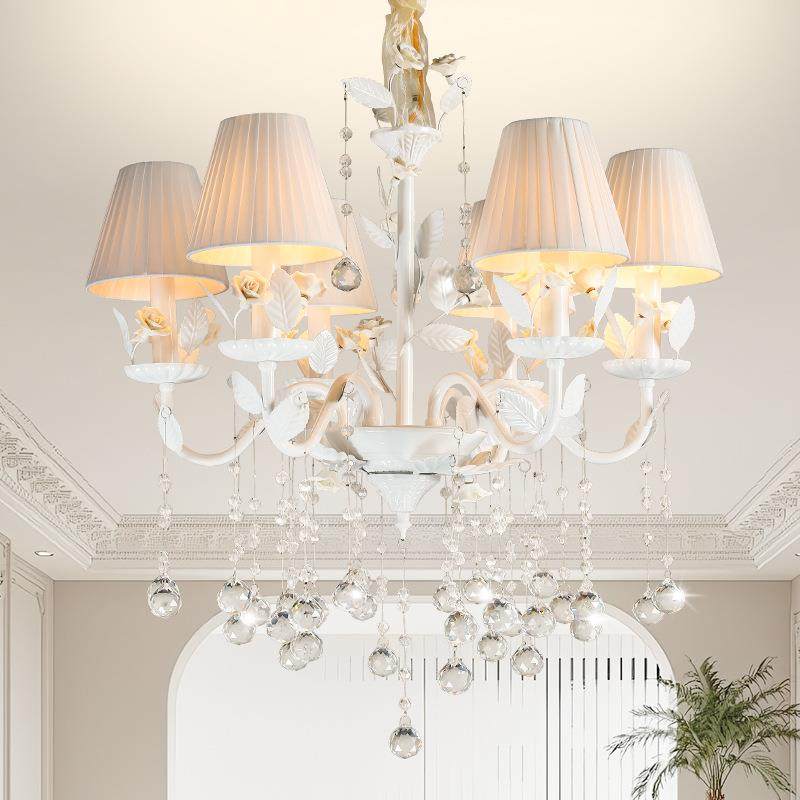 欧式乡村铁艺吊灯家用客厅卧室水晶吊灯法式简约餐厅白色壁灯新款